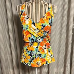 Floral Tankini Top with Orange and Yellow Flowers